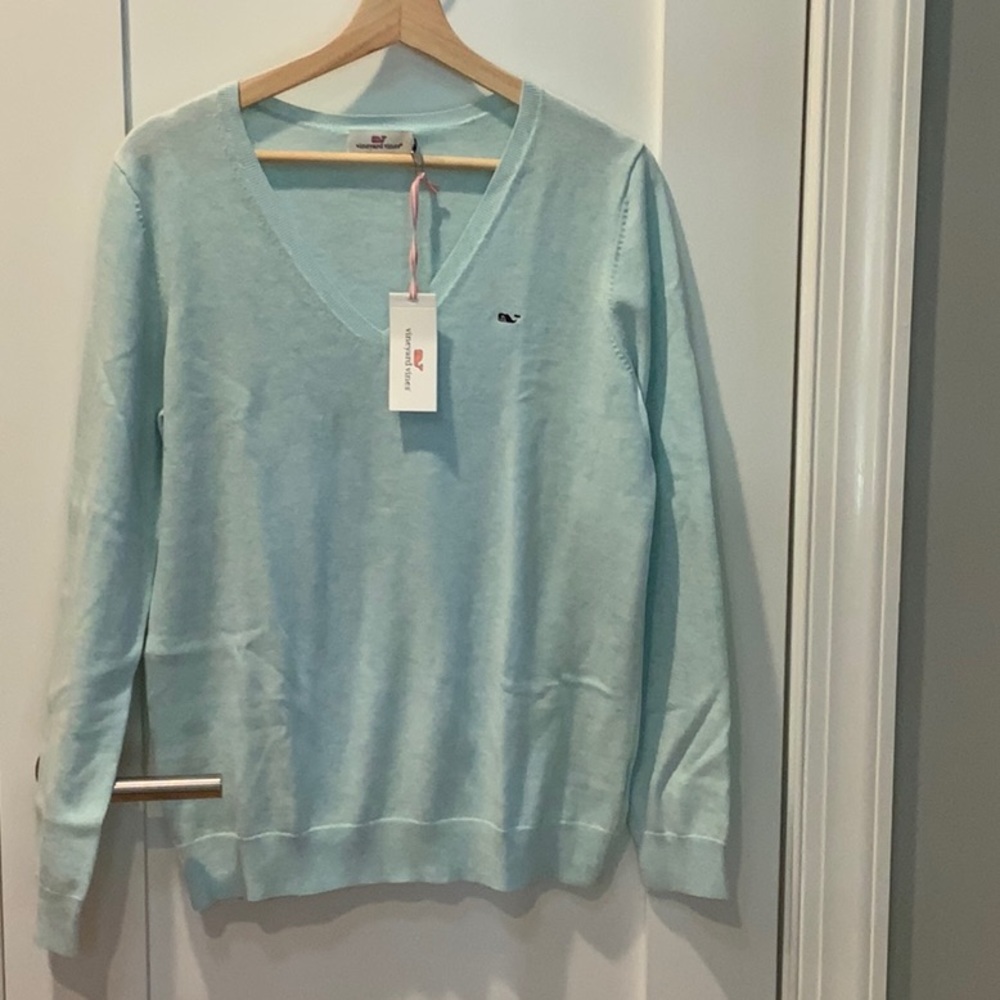 Vineyard Vines Aqua Blue V Neck Sweater SZ S